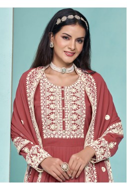 Brown Faux Georgette Sequins Embroidered Salwar Kameez