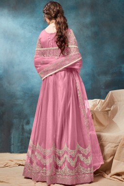 Pink Net Embroidered Wedding Gown Style Salwar Kameez