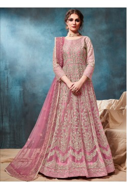 Pink Net Embroidered Wedding Gown Style Salwar Kameez