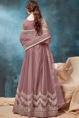 Mauve Net Embroidered Wedding Gown Style Salwar Kameez