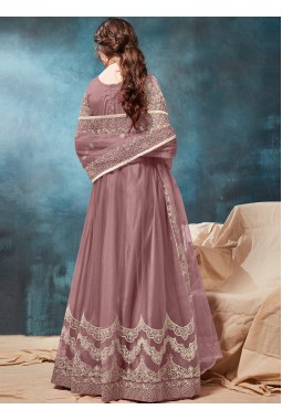 Mauve Net Embroidered Wedding Gown Style Salwar Kameez