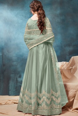 Sea Green Net Embroidered Wedding Gown Style Salwar Kameez