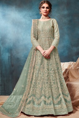 Sea Green Net Embroidered Wedding Gown Style Salwar Kameez