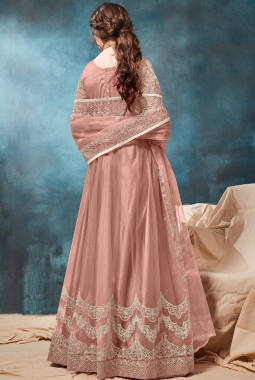 Peach Net Embroidered Wedding Gown Style Salwar Kameez