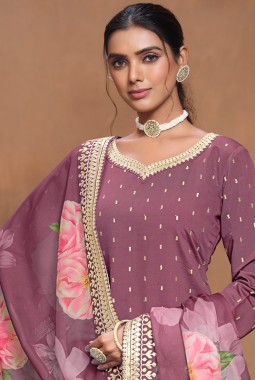 Purple Roman Silk Embroidered Wedding Salwar Kameez