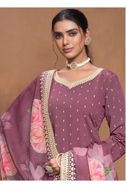 Purple Roman Silk Embroidered Wedding Salwar Kameez