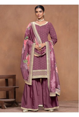 Purple Roman Silk Embroidered Wedding Salwar Kameez