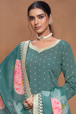 Blue Roman Silk Sequins Wedding Wear Salwar Kameez