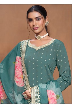 Blue Roman Silk Sequins Wedding Wear Salwar Kameez