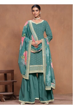 Blue Roman Silk Sequins Wedding Wear Salwar Kameez