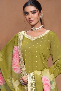Green Roman Silk Sequins Wedding Salwar Kameez