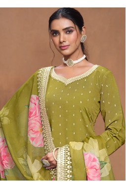 Green Roman Silk Sequins Wedding Salwar Kameez