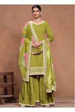 Green Roman Silk Sequins Wedding Salwar Kameez