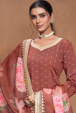 Brown Roman Silk Embroidered Wedding Salwar Kameez