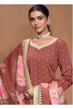 Brown Roman Silk Embroidered Wedding Salwar Kameez