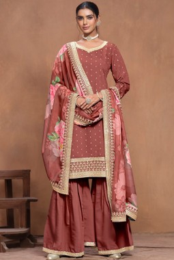 Brown Roman Silk Embroidered Wedding Salwar Kameez