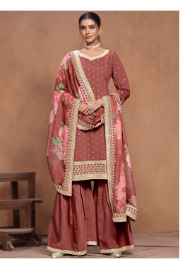Brown Roman Silk Embroidered Wedding Salwar Kameez