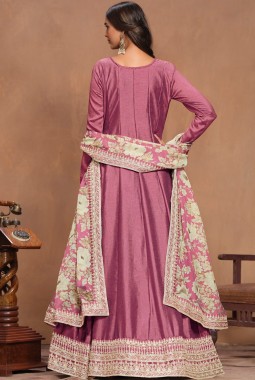 Pink Art Silk Embroidered Wedding Gown