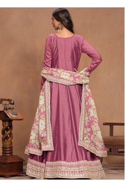 Pink Art Silk Embroidered Wedding Gown