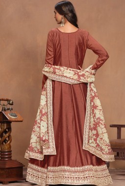 Brown Art Silk Sequins Embroidered Wedding Gown