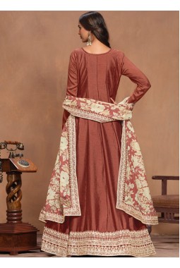 Brown Art Silk Sequins Embroidered Wedding Gown