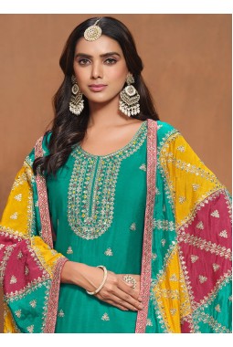 Blue Chinon Zari Embroidered Wedding Salwar Kameez