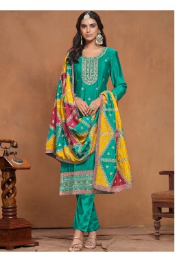 Blue Chinon Zari Embroidered Wedding Salwar Kameez