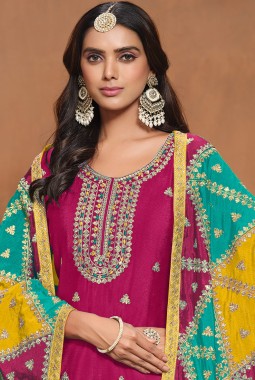 Red Chinon Embroidered Wedding Salwar Kameez