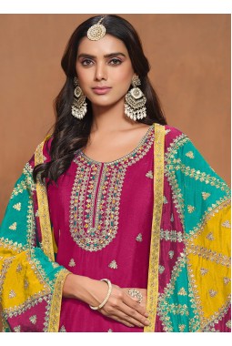 Red Chinon Embroidered Wedding Salwar Kameez