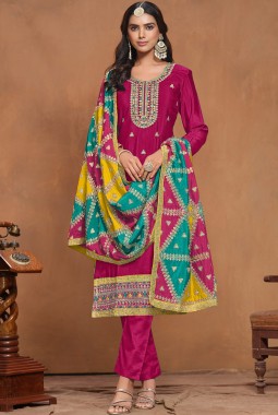 Red Chinon Embroidered Wedding Salwar Kameez