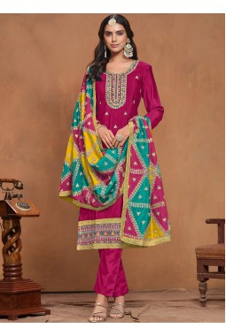 Red Chinon Embroidered Wedding Salwar Kameez