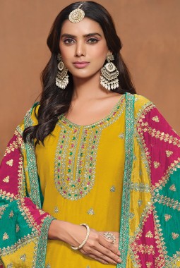 Mustard Chinon Sequins Embroidered Wedding Salwar Kameez