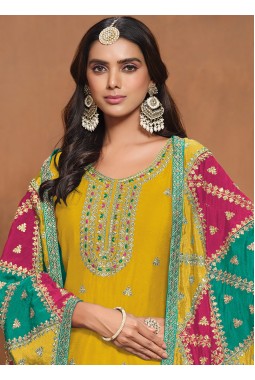 Mustard Chinon Sequins Embroidered Wedding Salwar Kameez