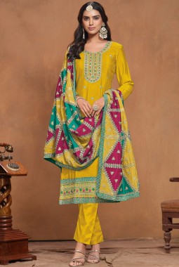 Mustard Chinon Sequins Embroidered Wedding Salwar Kameez