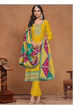 Mustard Chinon Sequins Embroidered Wedding Salwar Kameez