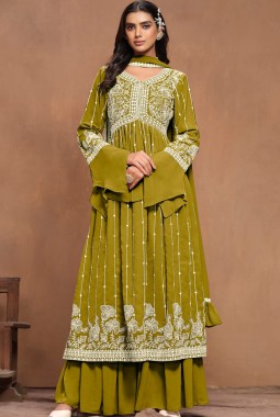 Green Faux Georgette Sequins Sharara Set