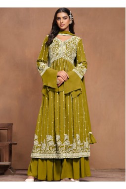 Green Faux Georgette Sequins Sharara Set