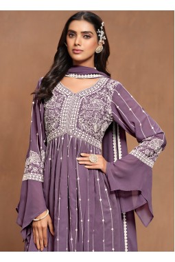 Purple Faux Georgette Thread Embroidered Sharara Set