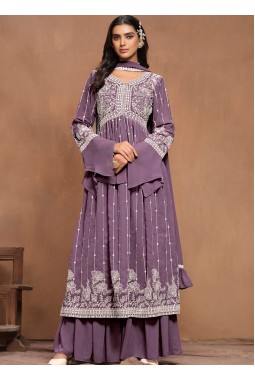 Purple Faux Georgette Thread Embroidered Sharara Set