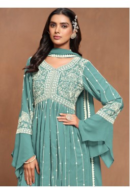 Blue Faux Georgette Sequins Embroidered Sharara Set