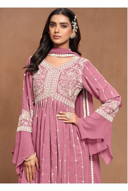 Pink Faux Georgette Embroidered Sharara Set