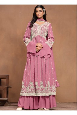 Pink Faux Georgette Embroidered Sharara Set