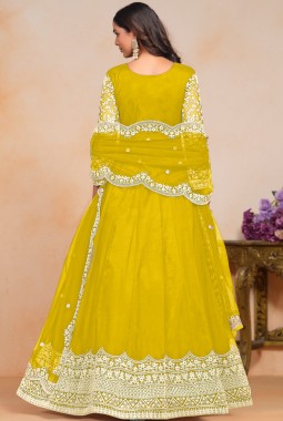Yellow Net Embroidered Wedding Gown Style Salwar Kameez
