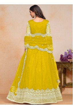 Yellow Net Embroidered Wedding Gown Style Salwar Kameez