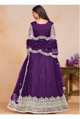 Purple Net Thread Embroidered Wedding Gown Style Salwar Kameez