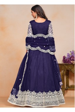 Navy Blue Net Embroidered Wedding Gown Style Salwar Kameez