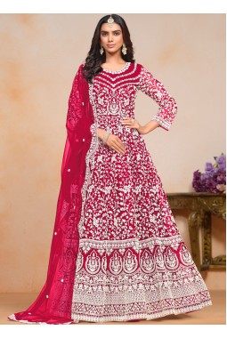 Red Net Thread Embroidered Wedding Gown Style Salwar Kameez