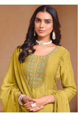 Mustard Organza Embroidered Festival Wear Salwar Kameez