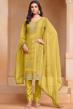 Mustard Organza Embroidered Festival Wear Salwar Kameez