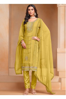 Mustard Organza Embroidered Festival Wear Salwar Kameez